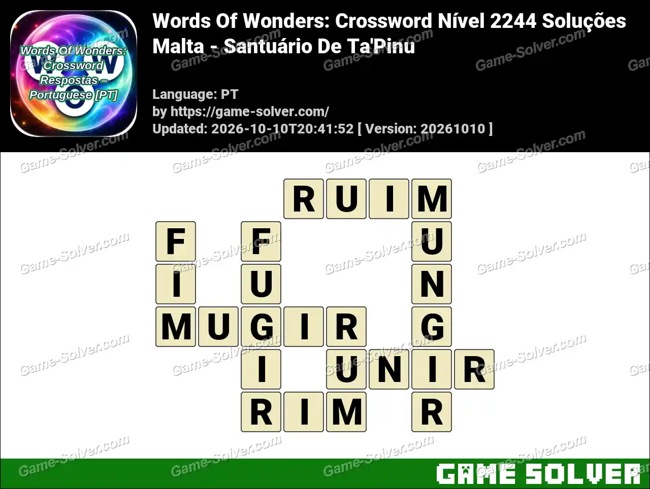 Words Of Wonders: Crossword Nível 2244 Soluções – Malta – Santuário De Ta’Pinu